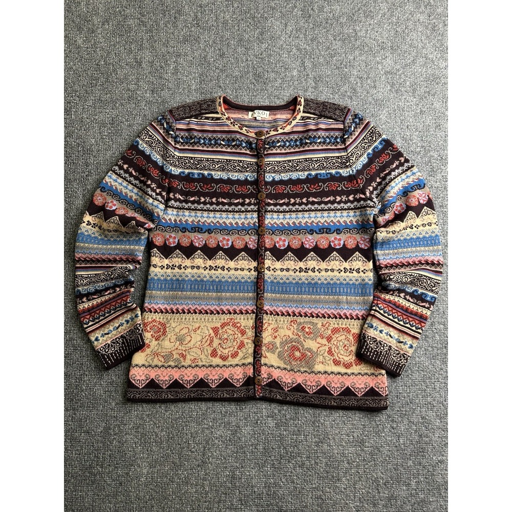 Womens IVKO Woman Fair Isle Knit Cardigan Multicolor Button Front, Size M